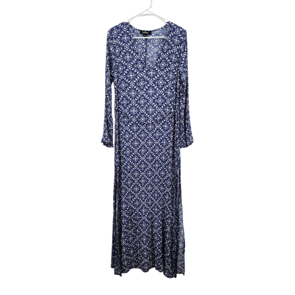 Lulus Women's Mandala Daydream Blue Print High Slits Maxi Dress - L - Picture 2 of 11